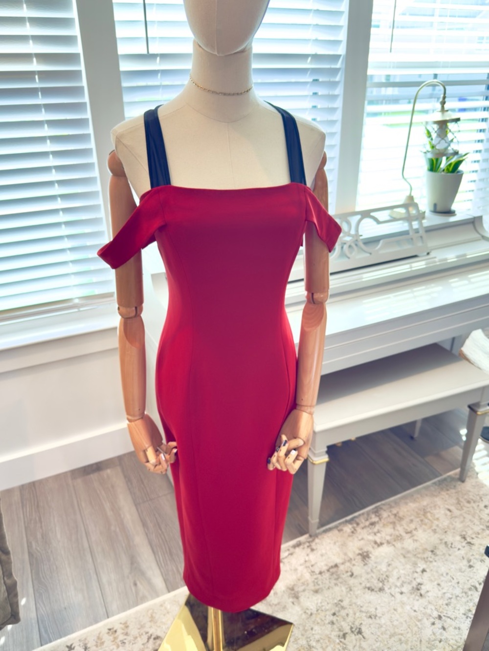Cinq à Sept Red Mesh Detail Bodycon Pencil Dress | Size 4